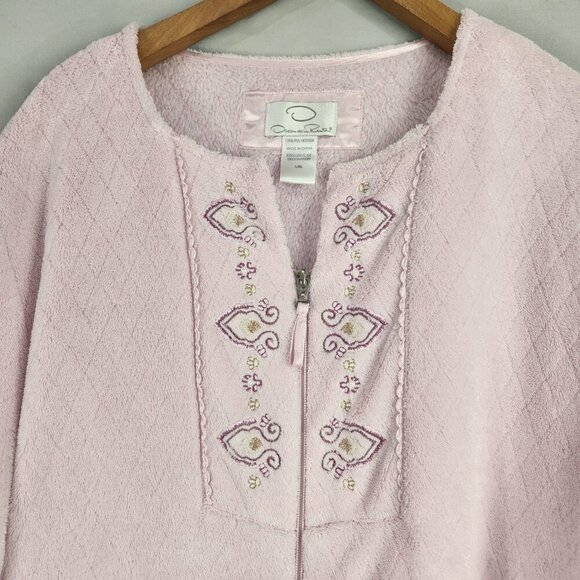 Oscar de la Renta  Quilted Fleece Zip Up Robe Women's L/XL Pink Pockets - Picture 5 of 10